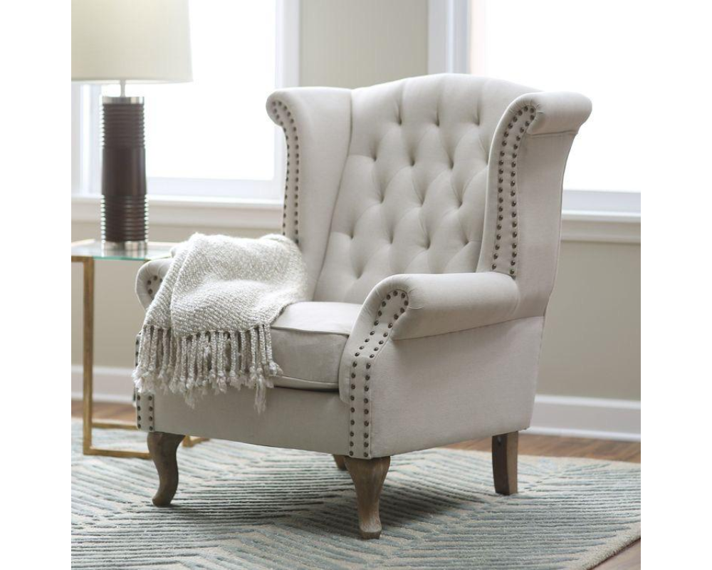 Fabric Solid Wood White Sofa Chair